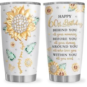 Happy 60 th Birthday 20 oz Decorative Tumbler for hot or cold beverages.